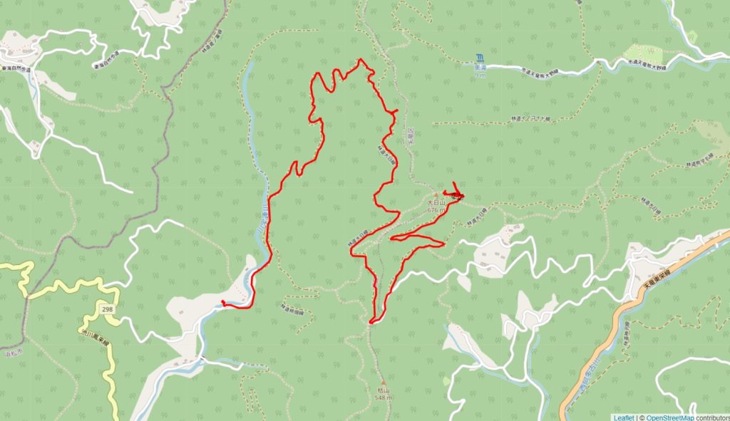 ルート　大日山山頂付近ー林道大日線ー川宇連II線ー川宇連I線