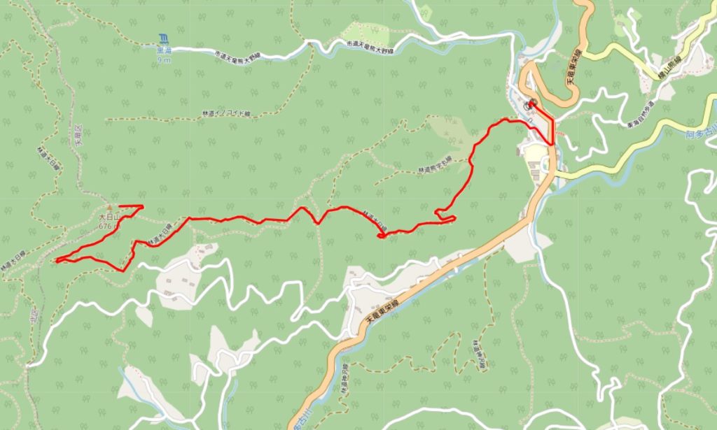 ルート　林道熊字丸線ー林道大日線ー大日山の山頂付近