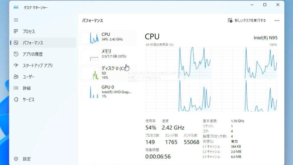 タスクマネージャーCPU