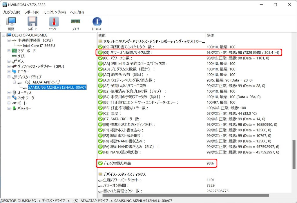 CF-QV8 初期搭載SSD HWiNFO64