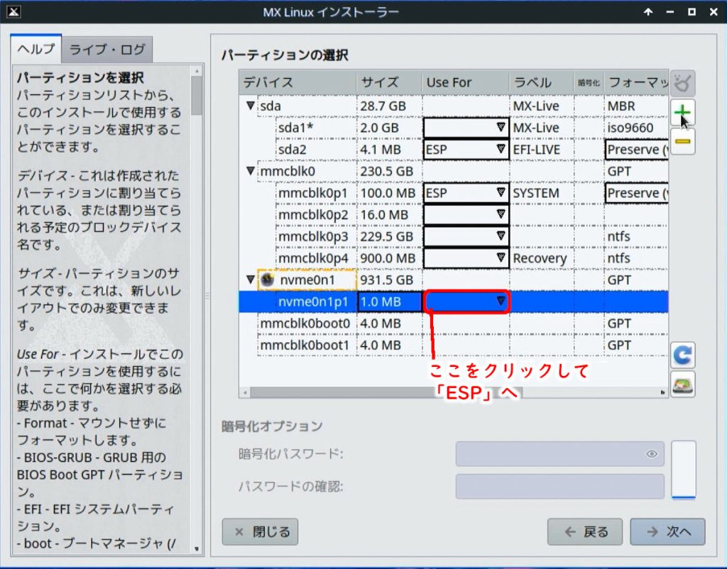 nvme0n1p1設定