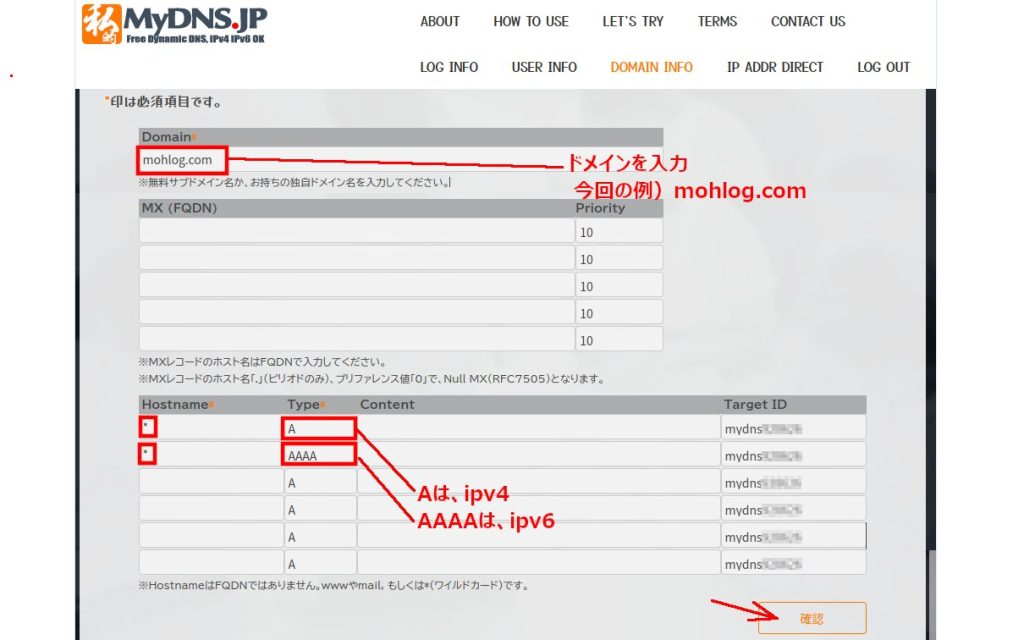 DOMAIN INFO入力