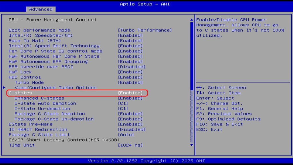 BIOS C states Enabled
