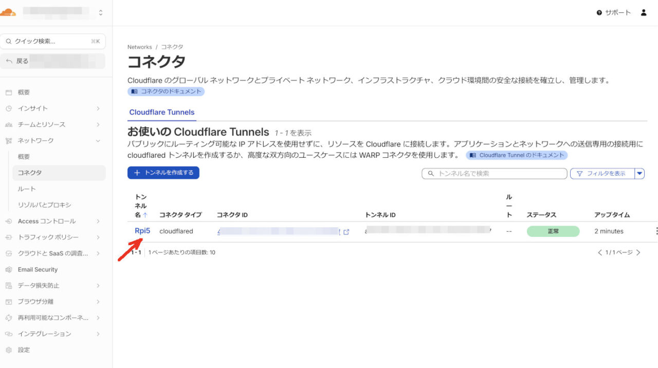 コネクタートンネル名